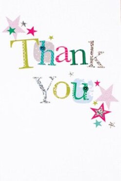 This thank you card brims with delight, painting a scene of warmth and genuine appreciation suited to the vibrant energy of Leamouth. The 'Thank You' greeting, stitched in joyful hues of emerald, magenta, and pale blue, is a lively patchwork-each letter distinct with subtle patterns or shimmering silver highlights, conjuring the diverse and personal touches seen in the local art workshops along Orchard Place. Small stars in shades of magenta, teal, and gold are scattered like celebratory confetti at a riverside festival, their playful presence reminding one of evenings spent beneath the colourful lights of Goodluck Hope. The print itself is rich in texture; select letters glint delicately with silver glitter, giving dimension and a sense of handiwork, while the crisp white background heightens every colour and form. The overall impression is of a card crafted with the same thoughtful consideration given to a fresh, hand-tied bouquet-its brightness and personality echoing the creative spirit of Leamouth, where community and artistry intertwine. Such a card would naturally accompany floral gifts delivered from a florist's studio by the docks, offering not only thanks but a shared feeling of celebration and heartfelt connection.